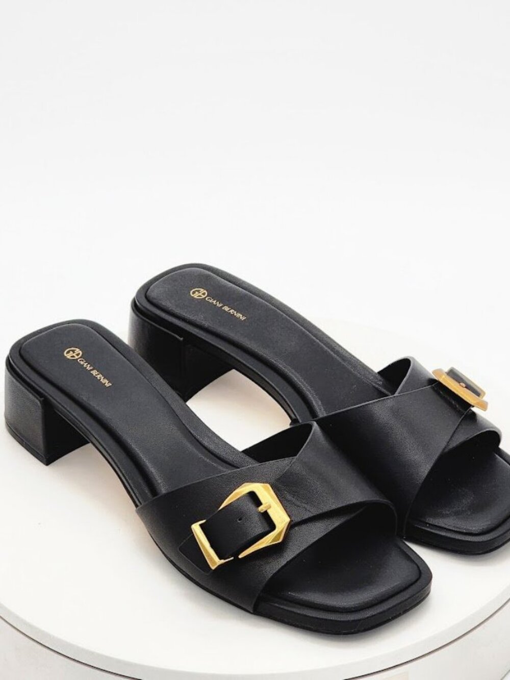 Giani Bernini Kamilla Black Buckle Block Heel Slide Sandals Women 9.5 M New